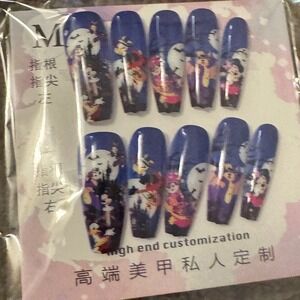 Halloween Press On Nails Coffin Long Witch Ghost False‎ Nail Art Tips
